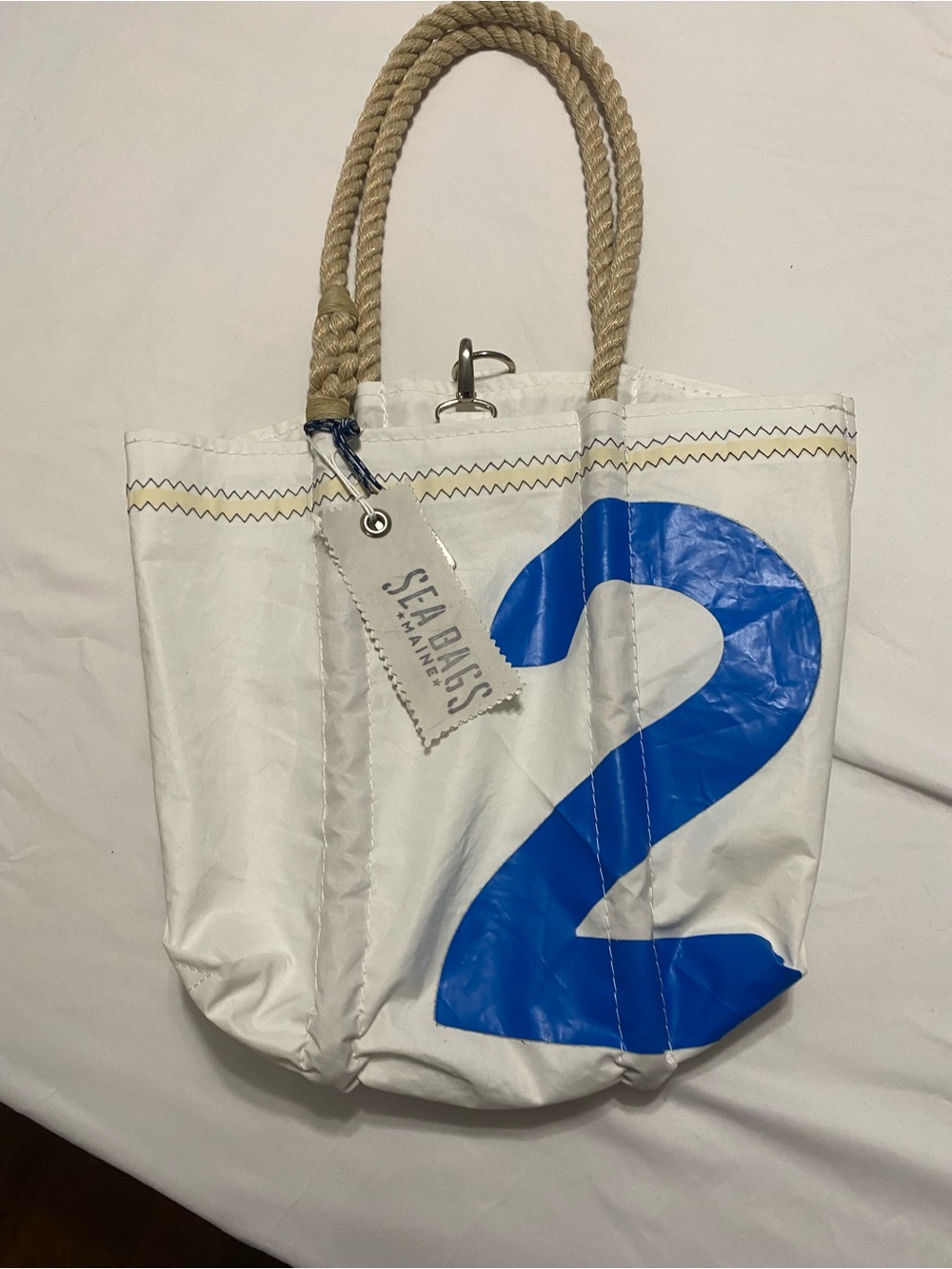 Sea Bags Maine Recycled Sailcloth Blue “2” Rope Handle Tote Bag